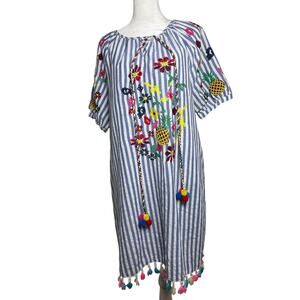 Maybe Wang Women's Blue White Striped Size Large Dress